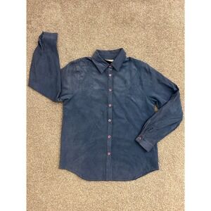 Napa Valley Petites Button Down Shirt Womens P Blue Excellent Faux Suede Floral